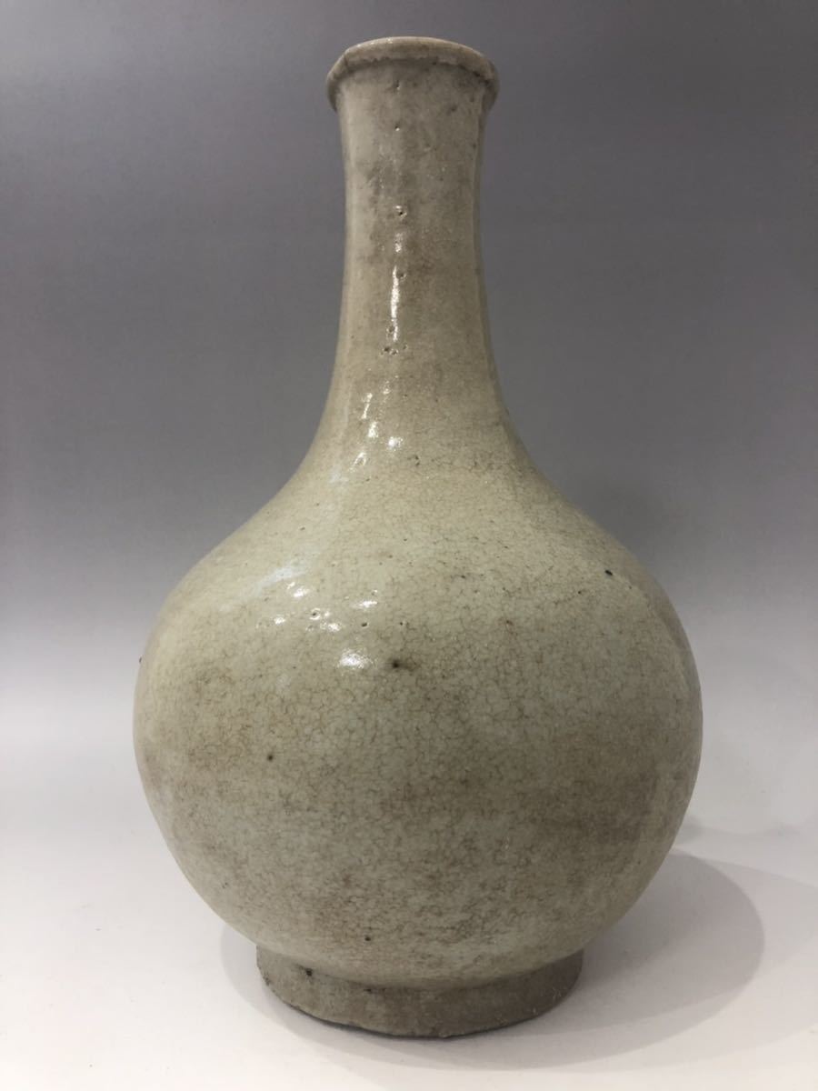 朝鮮古美術 李朝時代 高麗 粉引鶴首花瓶 《名》朝鮮古美術李朝時代高麗