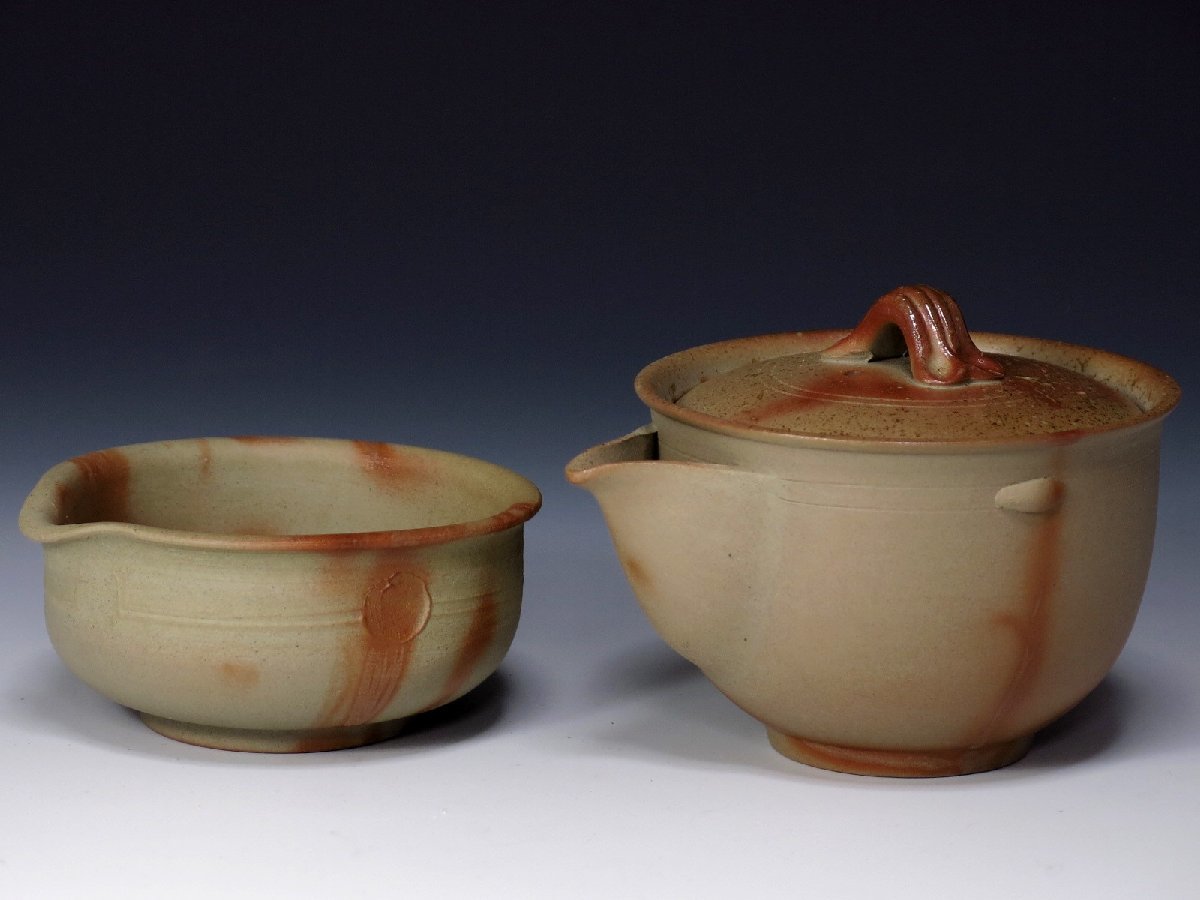 備前焼　煎茶器　陶峰造 備前焼 木村陶峰 備前 煎茶器揃 宝瓶 煎茶碗 湯冷 急須 共箱 煎茶道具