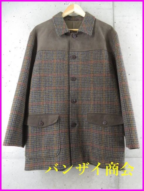 6010a81◆美品です◆ハリスツイード生地◆Stanley Blacker スタンリーブラッカー チェック柄 ツイードジャケット L/日本製/ブレザー/コート