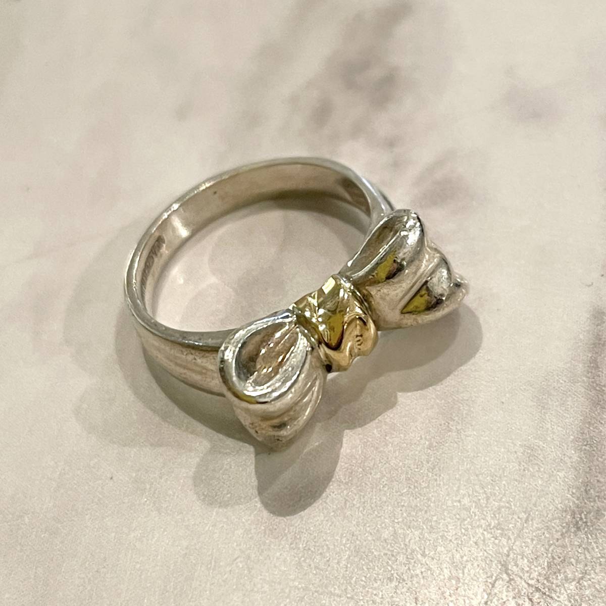 1円 TIFFANY&Co. ティファニー リング リボン K18YG シルバー コンビ 8 