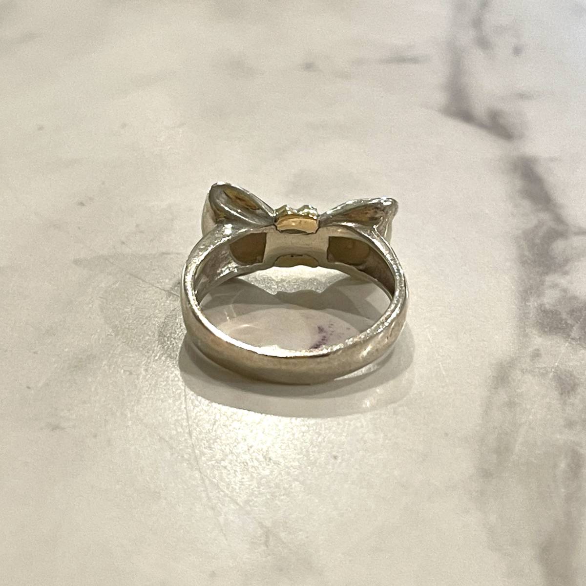 1円 TIFFANY&Co. ティファニー リング リボン K18YG シルバー コンビ 8 
