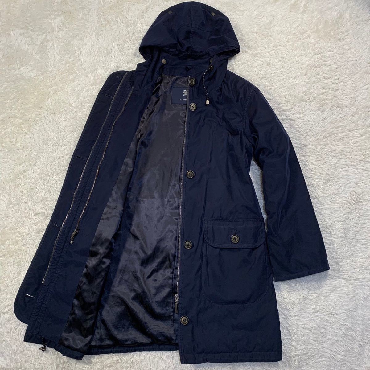 極美品 バーバリー ロンドン フード コート ノバチェック 紺 M