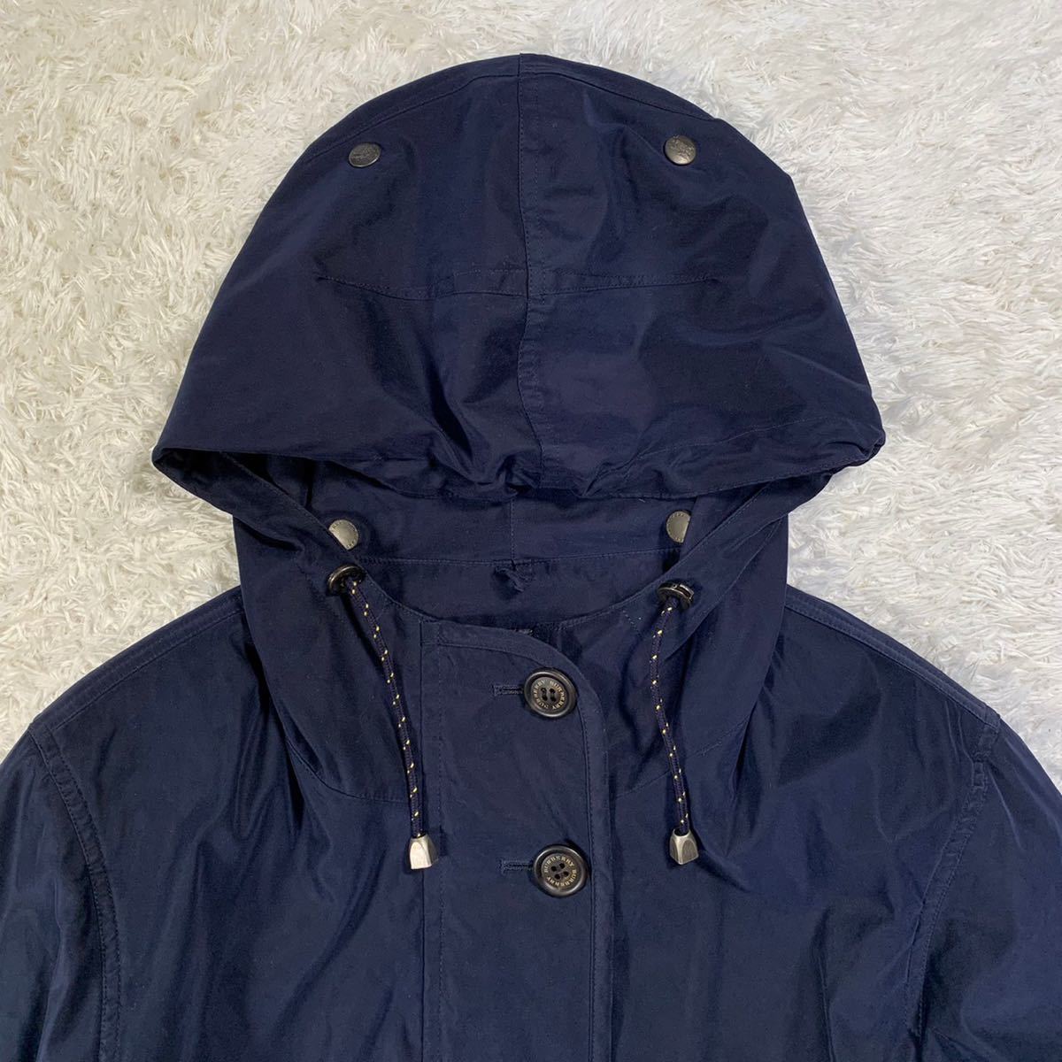 極美品 バーバリー ロンドン フード コート ノバチェック 紺 M