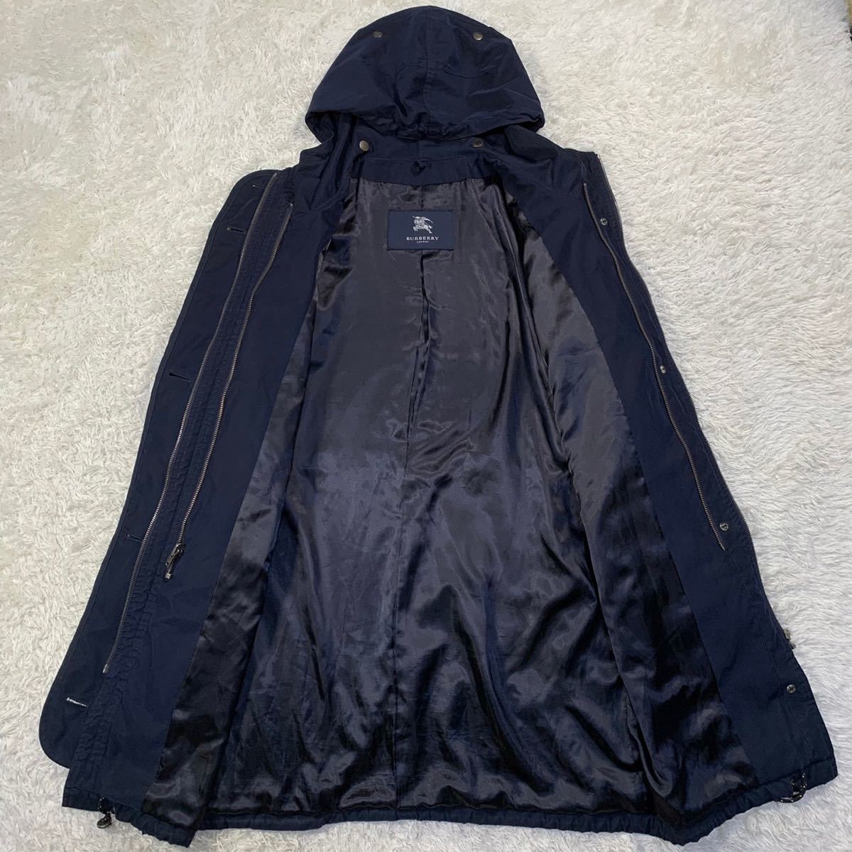極美品 バーバリー ロンドン フード コート ノバチェック 紺 M
