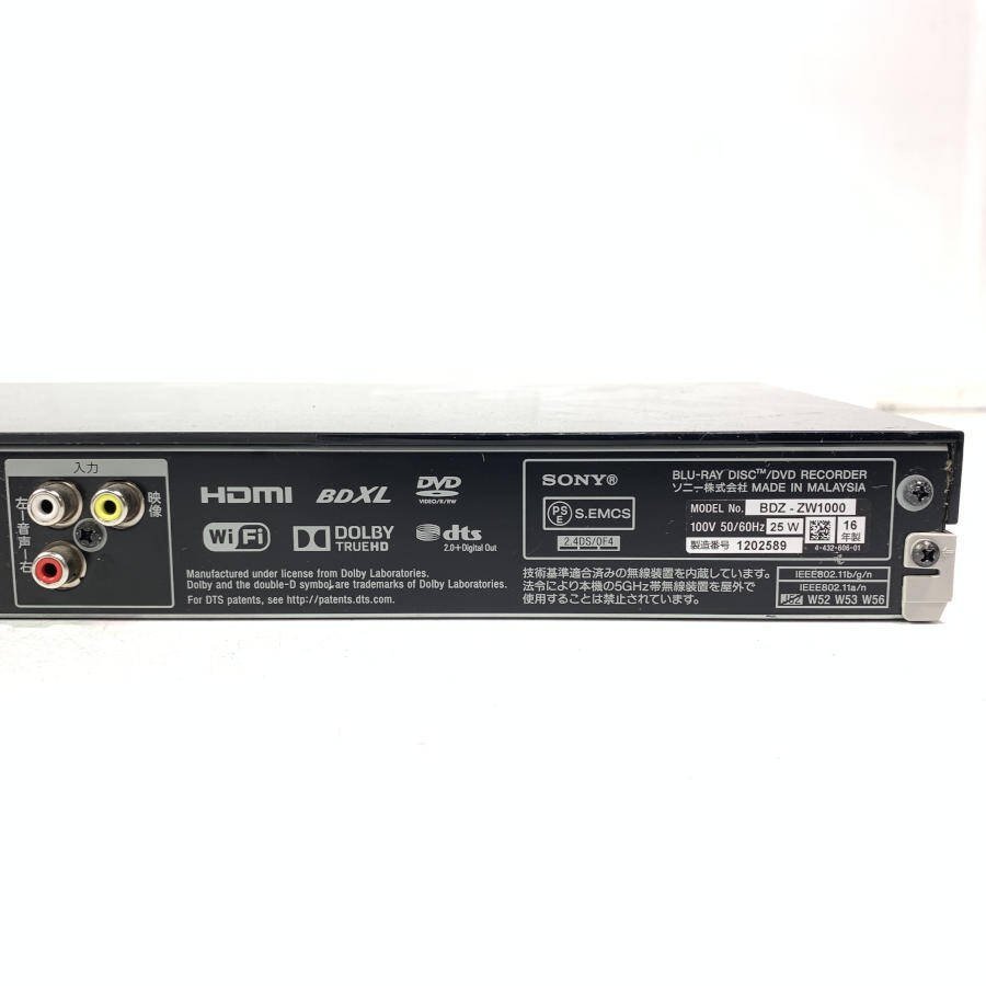 SONY BDZ-ZW1000 ブルーレイ/DVDレコーダー　動作OK、ジャンク SONY BDZ-ZW1000 HDD/BDレコーダー 2016年製○ジャンク品 SONY BDZ