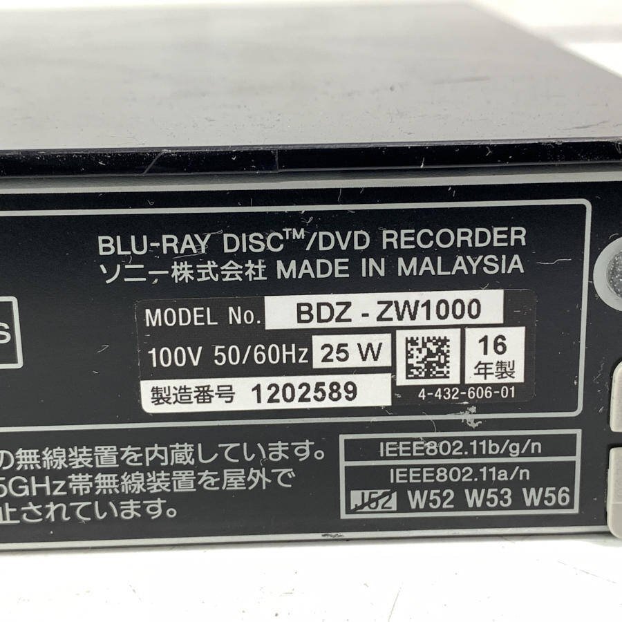 SONY BDZ-ZW1000 HDD/BDレコーダー 2016年製○ジャンク品 SONY BDZ