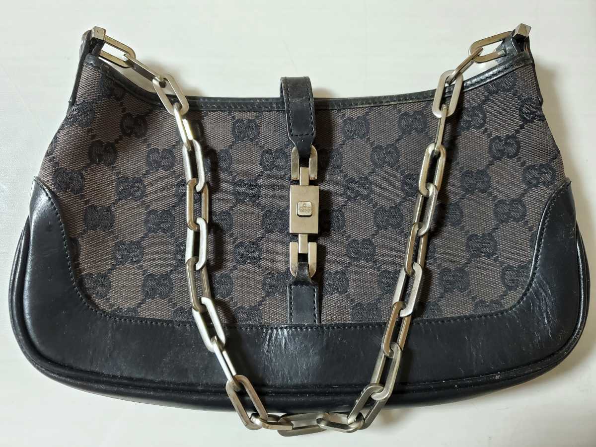 1円スタート！GUCCI グッチ ジャッキー シルバーチェーン付きGG柄 