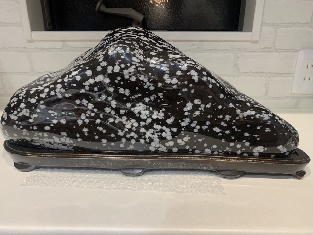 スノーフレークオブシディアン 雪花 黒曜石 鑑賞石 台座あり 18kg