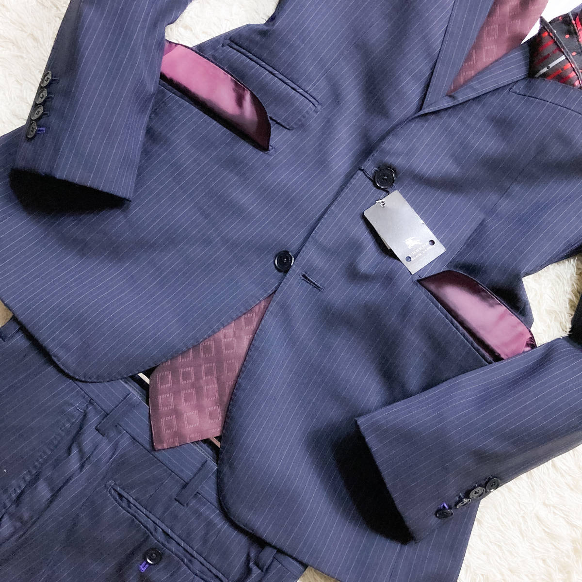 さ Burberry BLACK LABEL パープルストライプ スーツ バーバリーブラックレーベル ストライプ スーツ セットアップ パープル