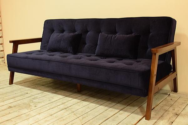 【送料無料(一部除)新品未使用】188N63 カリモク調ソファーベッド■北欧モダン木肘ソファ高級ベロア(検 展示品アウトレット展示処分品