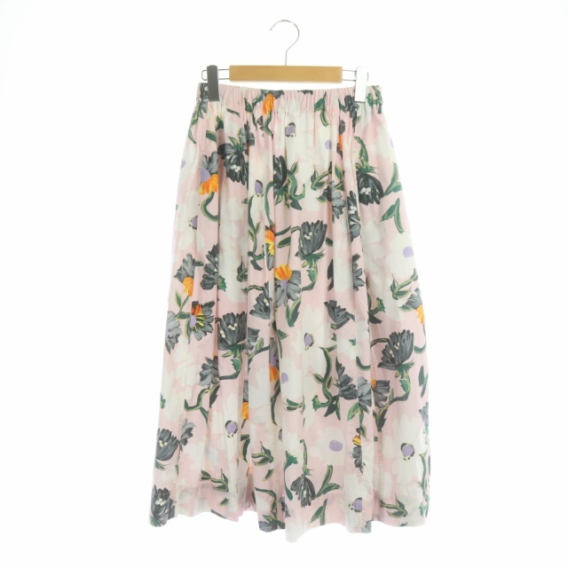 マルニ MARNI 21SS フラワープリント スカート フレア ギャザー ロング コットン 40 ピンク マルチカラー /HS ■OS レディース