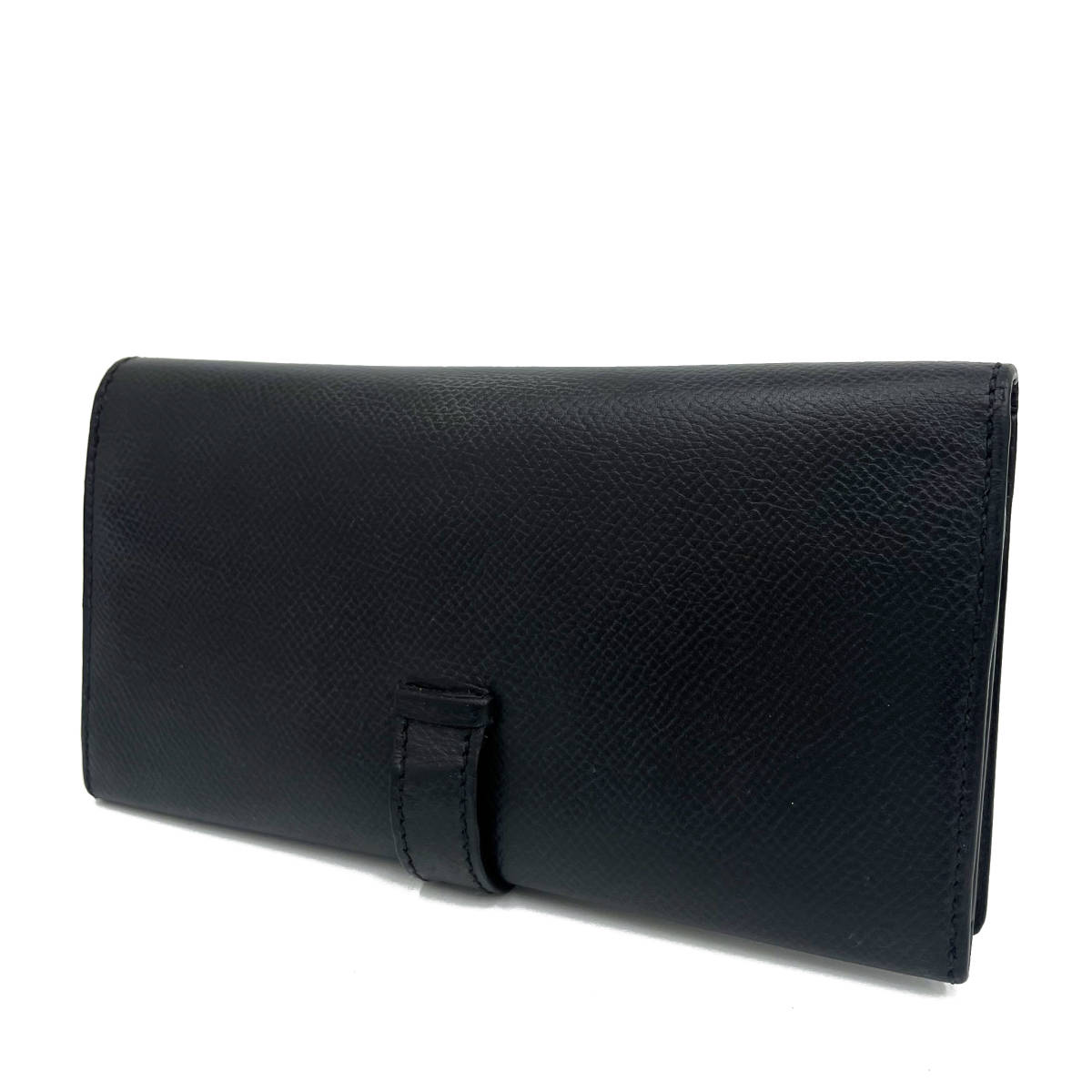 【超美品】エルメス　ベアン　三つ折り　ブラック　長財布　SV金具【0675】