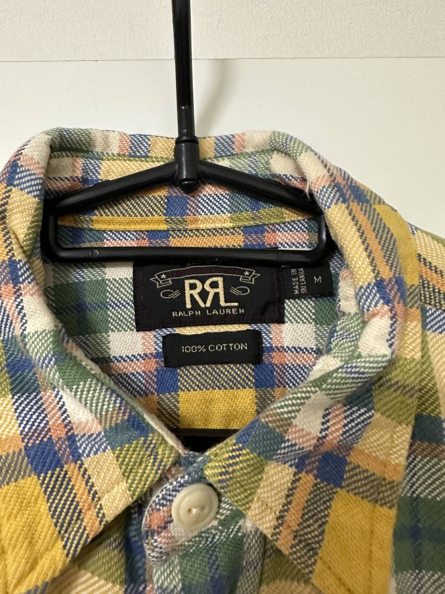 RRL ダブルアールエル ラルフローレン チェック Mサイズ チェック柄 チェックシャツ イエロー DOUBLE オンブレチェックシャツ ネルシャツ M RL コットン チェックワークシャツ Lauren
