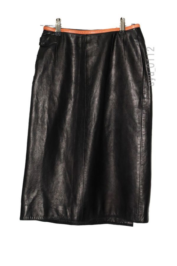 希少美中古□HERMES シェーヌダンクル レザー スカート 38 エルメス 