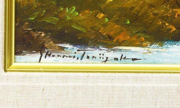真作】【WISH】鳥居塚照明「錦秋の奥入瀬」油彩 4号 共シール ◇秋の