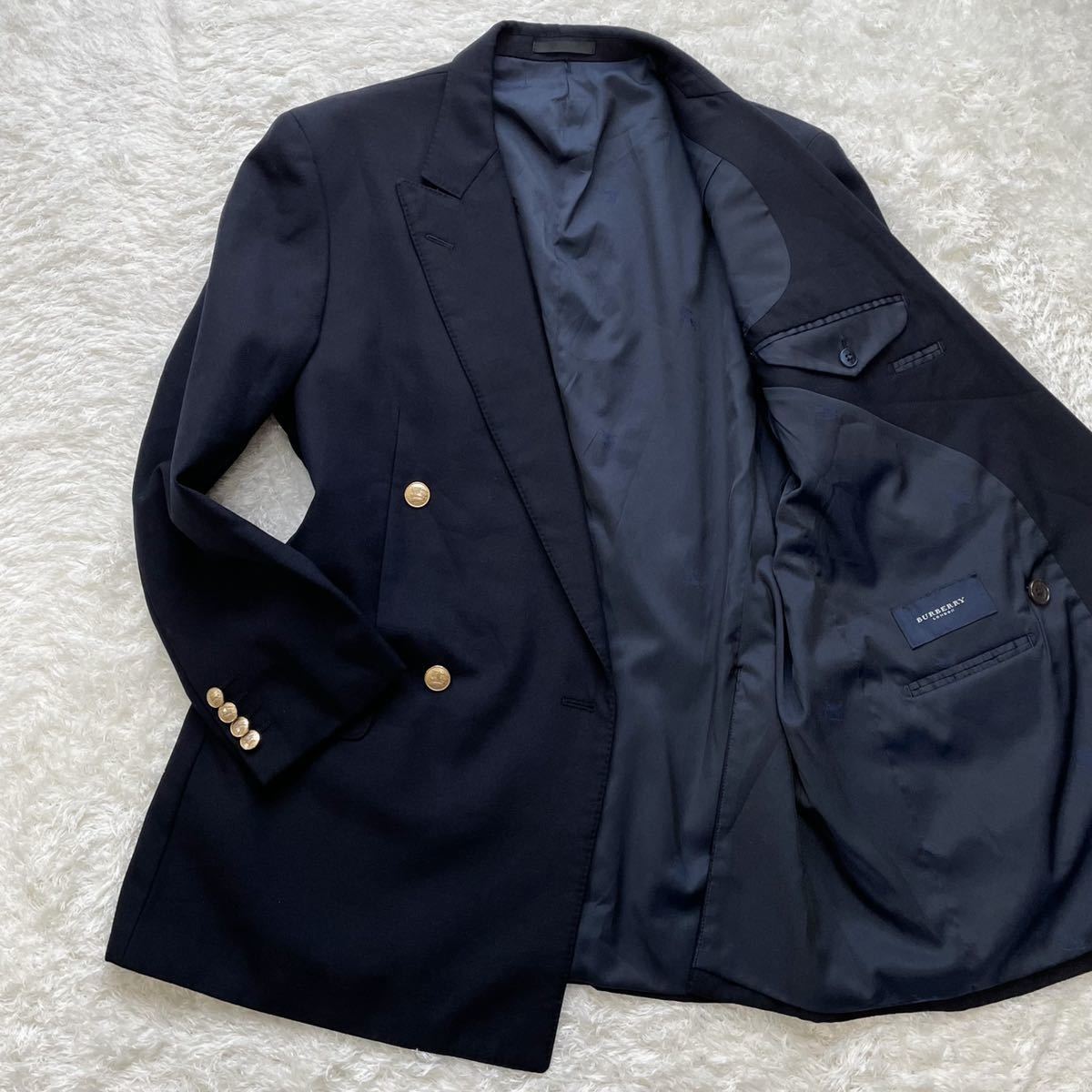 極美品XL位◎バーバリーロンドン BURBERRY 紺ブレザー 金ボタン 