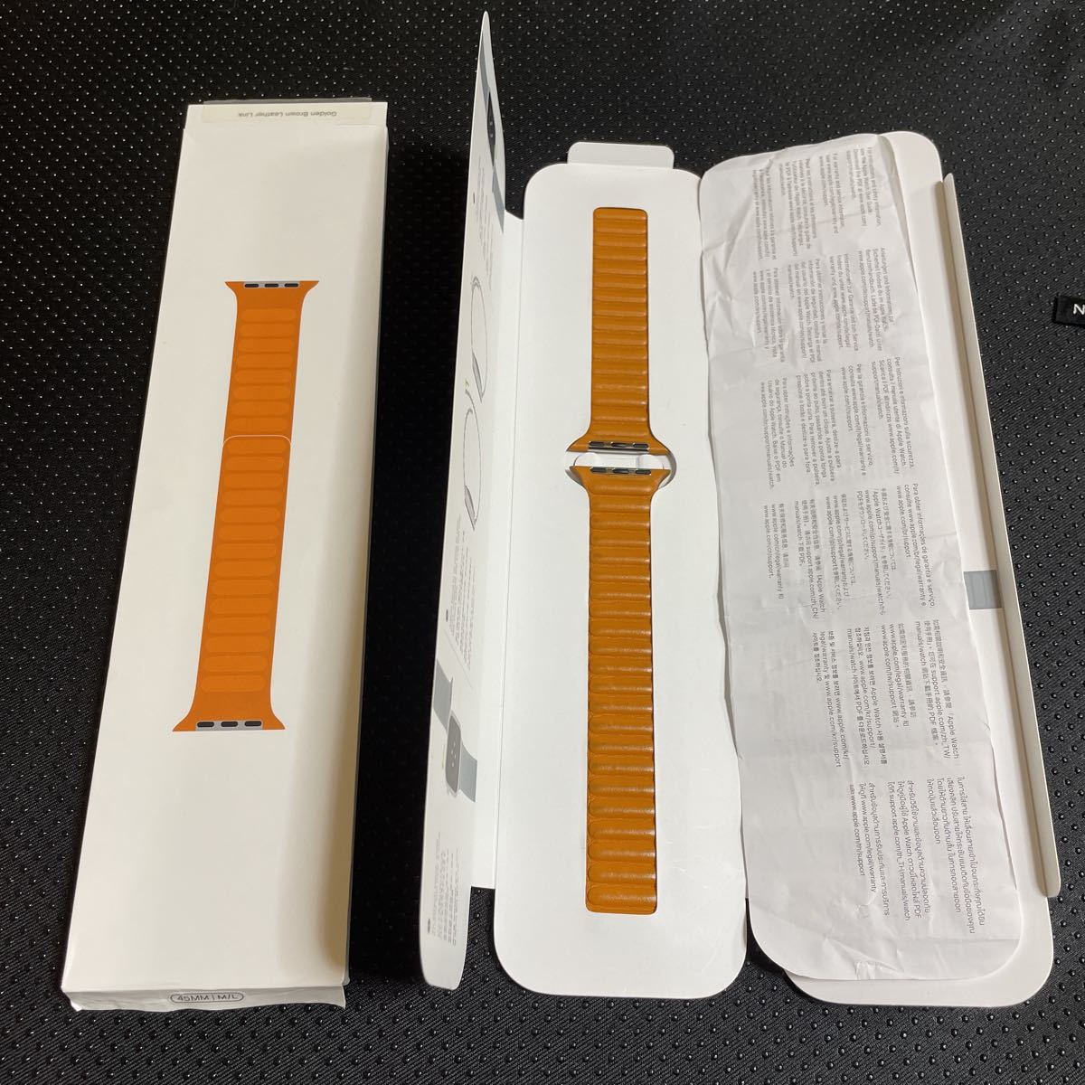 Apple Watch 純正レザーリンク　45mm サイズM/L ゴールデンブラウン　純正箱付属　アップルウォッチ 