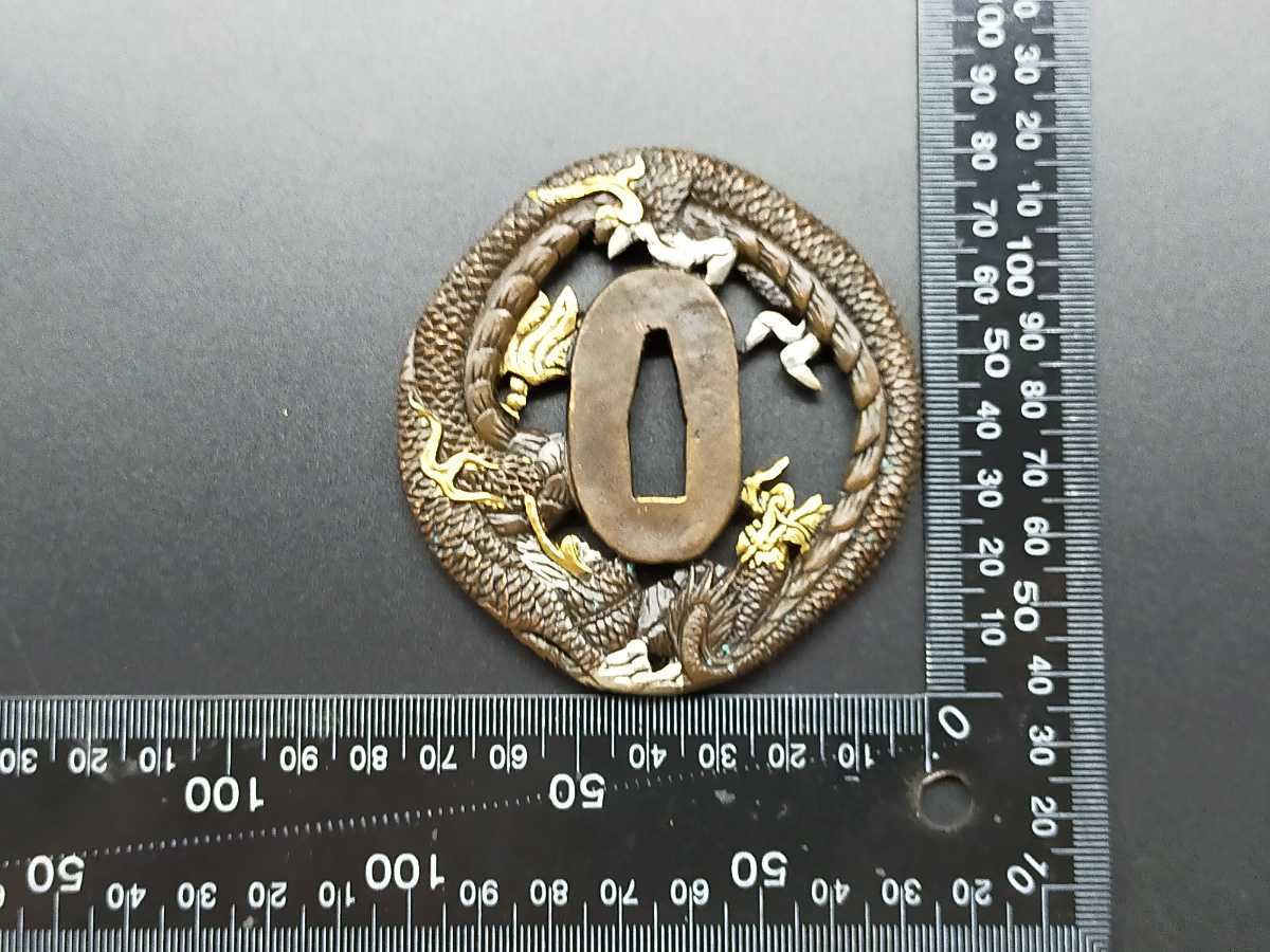 日本刀装具 刀鍔 銅地 鍔 絵金銀 細工 つば 鐔 刀鐔 金銀