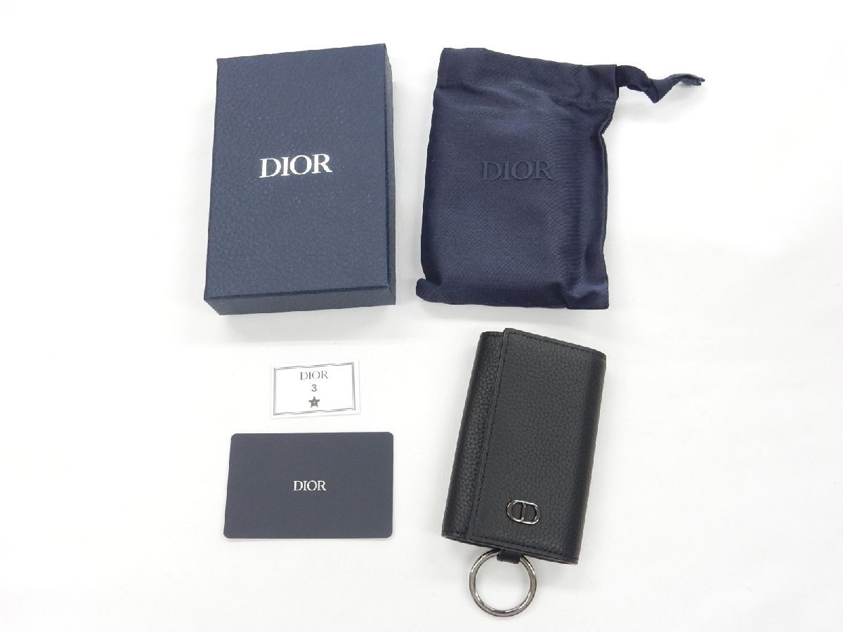 2022/6月直営購入【美品】Dior ディオール ICON レザー キーケース ロゴ オール ブラック メンズ 現行 アイコン 箱袋付き