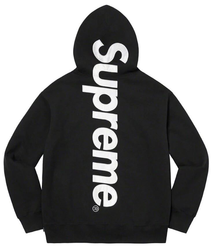 2022AW Supreme Satin Applique Hooded Sweatshirt Black Large 