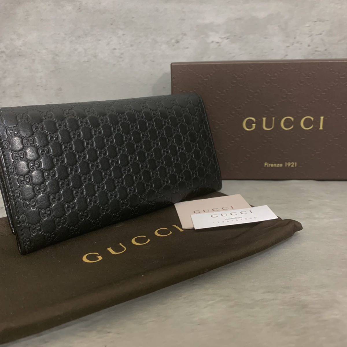GUCCI グッチ マイクロシマ GG シマ レザー 長財布 折財布 ブラック 
