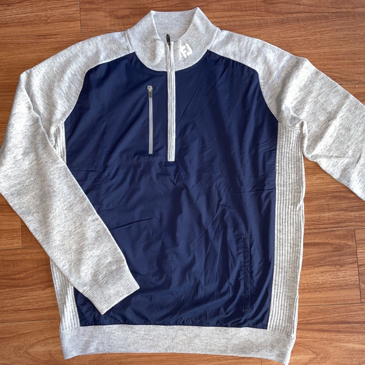 即決！美品■FootJoy フットジョイ ハーフジップ　長袖　ニット　グレー×ネイビー XL■メンズ　ゴルフ　ウェア　セーター