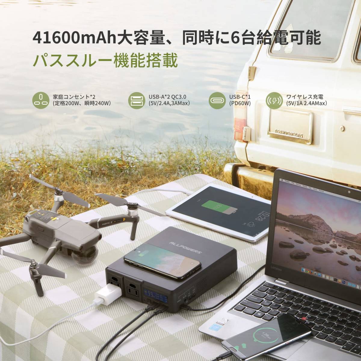AA【訳あり】ALLPOWERS S200 ポータブル電源 200W 41600mAh AA【訳あり】ALLPOWERS S200 ポータブル電源 200W 41600mAh