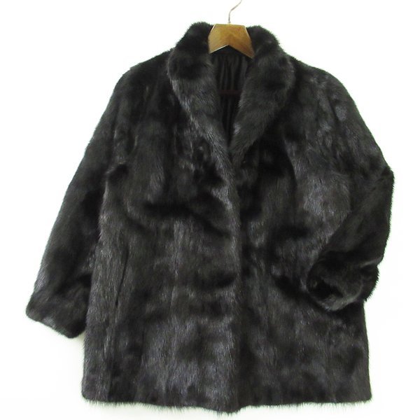 r4f110810★なめし柔らか ブラックミンク 8分丈コート 着丈77cm F