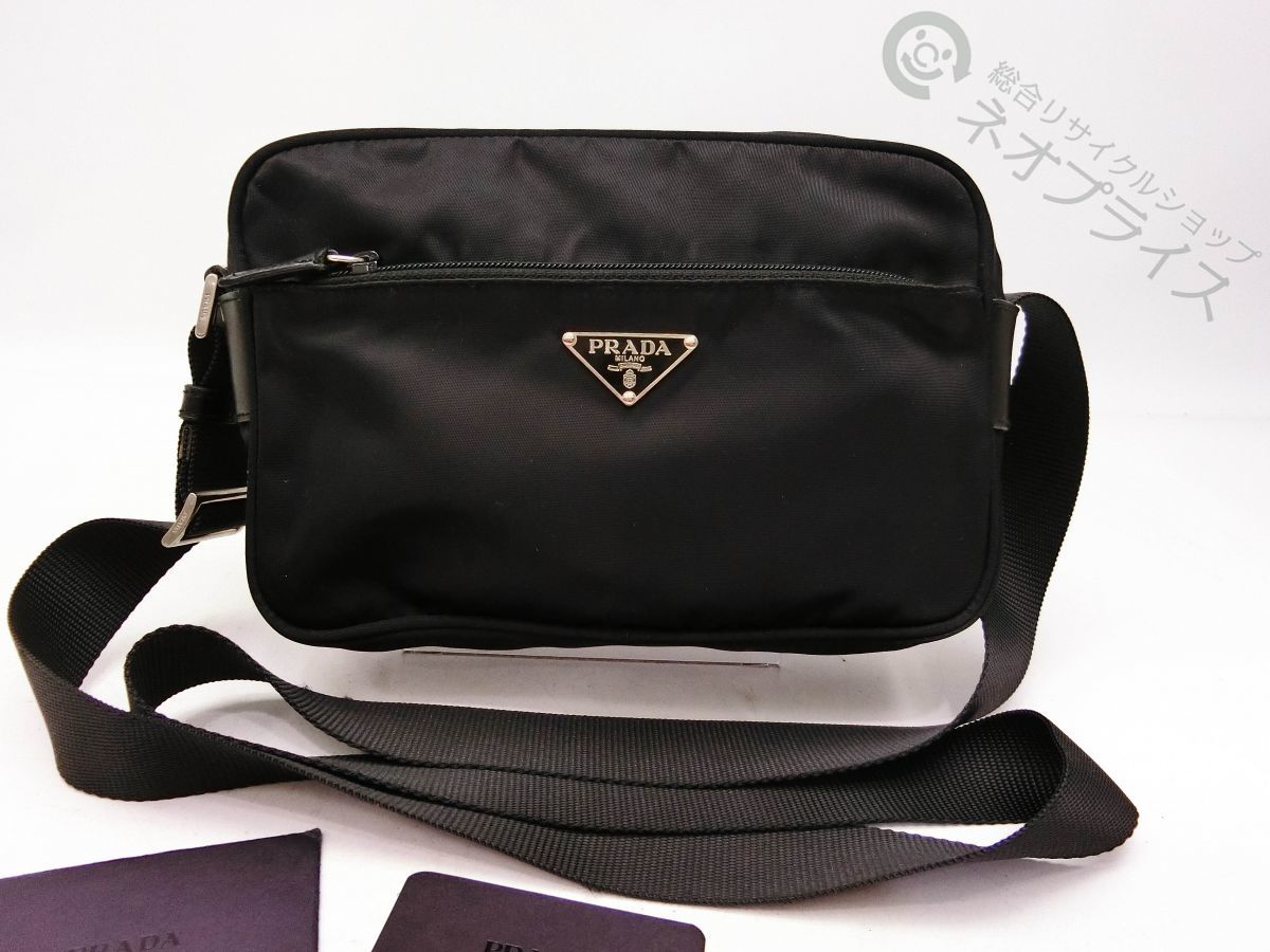 ◇S4263 PRADA プラダ ロゴプレート ナイロン × レザー ショルダー 