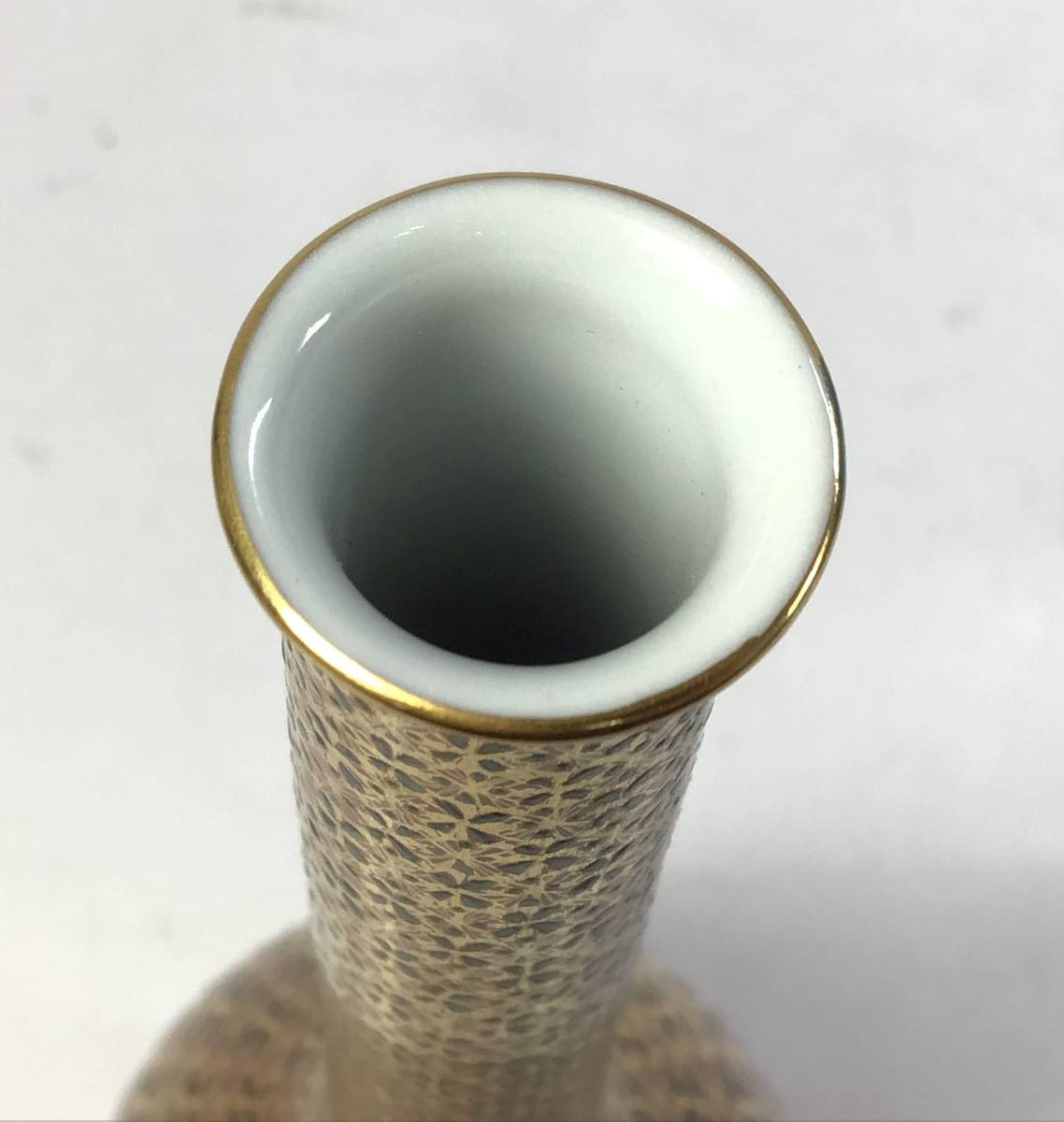 九谷焼 山本重義 金襴 小紋 鶴首 花瓶 金彩 花生 花挿 一輪挿し 華道具