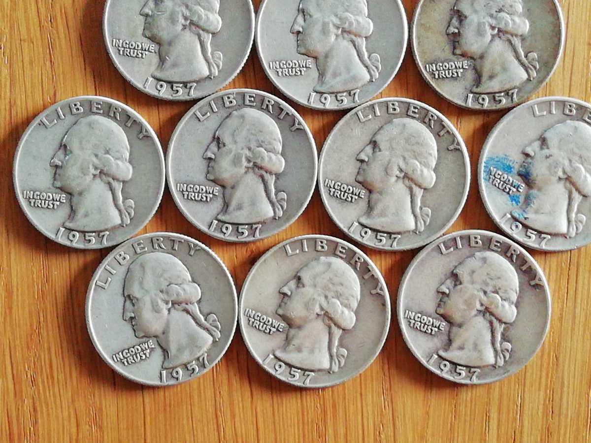 アメリカ ワシントンコイン 1957年 銀貨 10枚 25セント クォーター