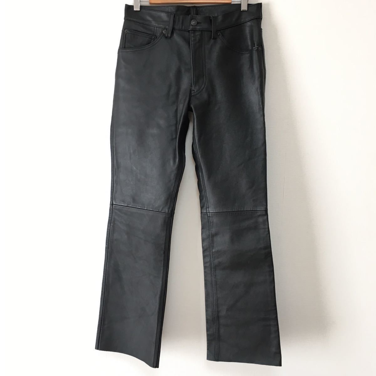 【美品】リーバイス 517 ホースハイド 馬革 レザーパンツ W32 希少リーバイス517レザーパンツ32☆馬革ホースハイド黒ブラック