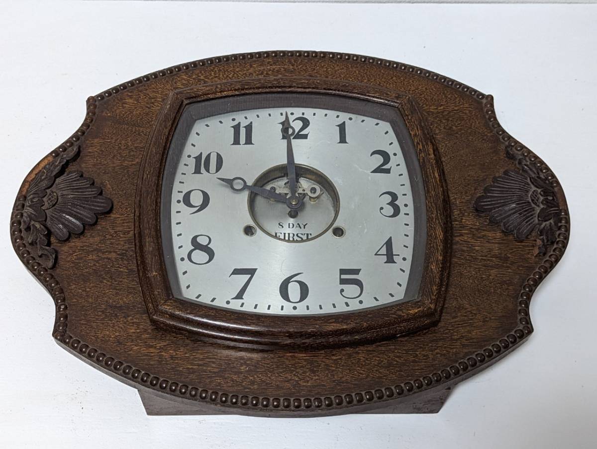 ◇希少品 年代物 レトロ掛時計8◇【ジャンク品】葉彫型掛時計 水谷時計