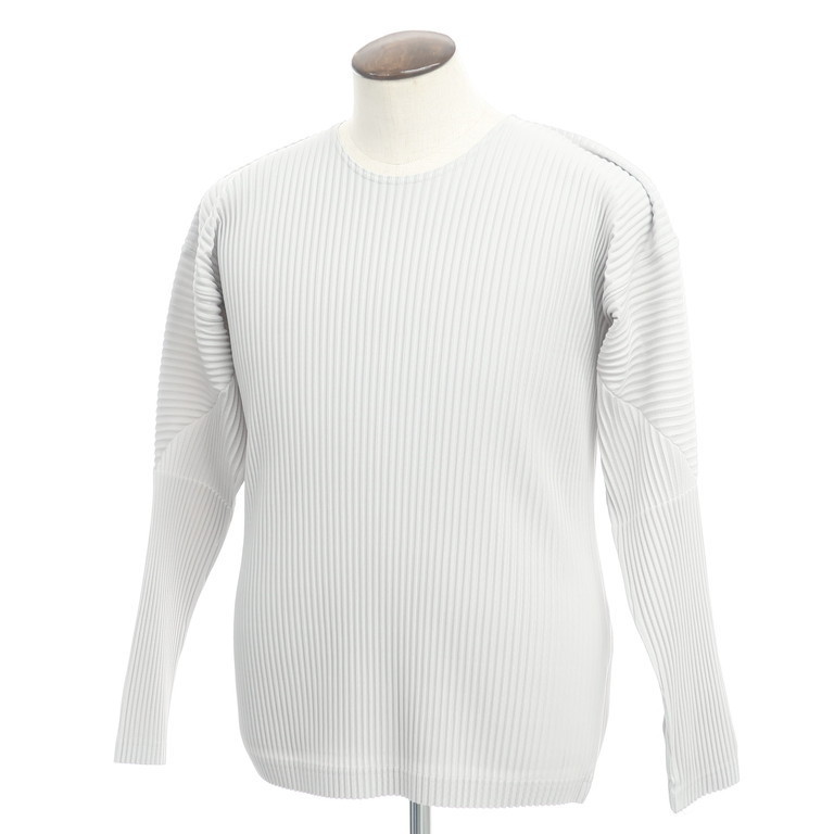 【中古】オム プリッセ イッセイミヤケ HOMME PLISSE ISSEY MIYAKE ポリエステル 長袖 プリーツ カットソー ライトグレー【サイズ4】