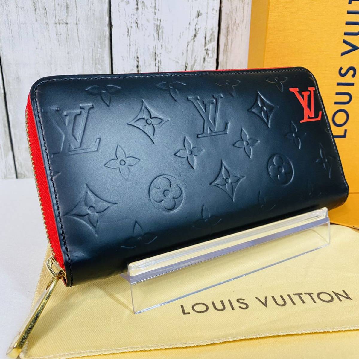 S級美品】1円 LOUISVUITTON ブラック×レッド ジッピーウォレット 男女