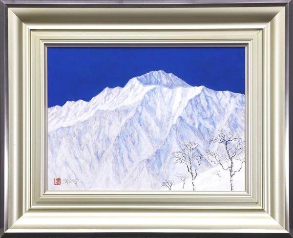 真作】【WISH】新井富美郎「五龍岳」日本画 8号 共シール 雪の山岳風景