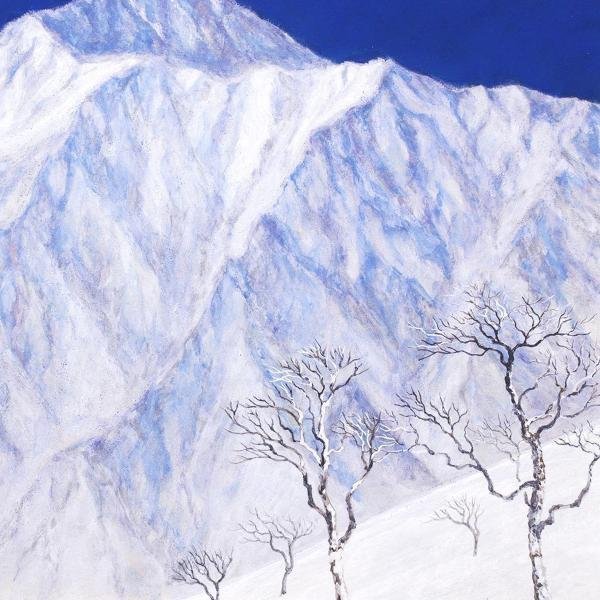 真作】【WISH】新井富美郎「五龍岳」日本画 8号 共シール 雪の山岳風景