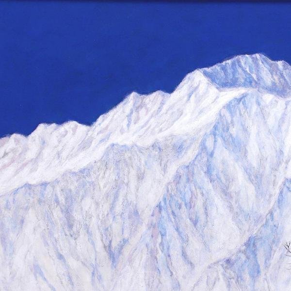 真作】【WISH】新井富美郎「五龍岳」日本画 8号 共シール 雪の山岳風景
