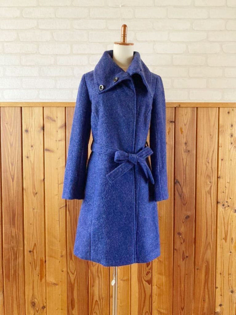 sliver knit イタリア製生地仕様 BETA モヘア混 コート 38 M-Lサイズ位 ブルー 青 レディース ロングコート スライバーニット 暖かく軽量