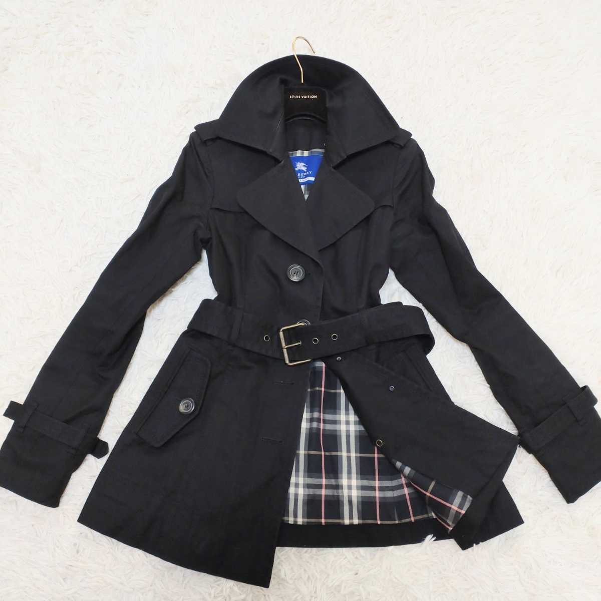 美品 バーバリーブルーレーベル トレンチコート　ノバチェック 黒 ベルト BURBERRY BLUE LABEL バーバリーブルーレーベルトレンチコート ベルト