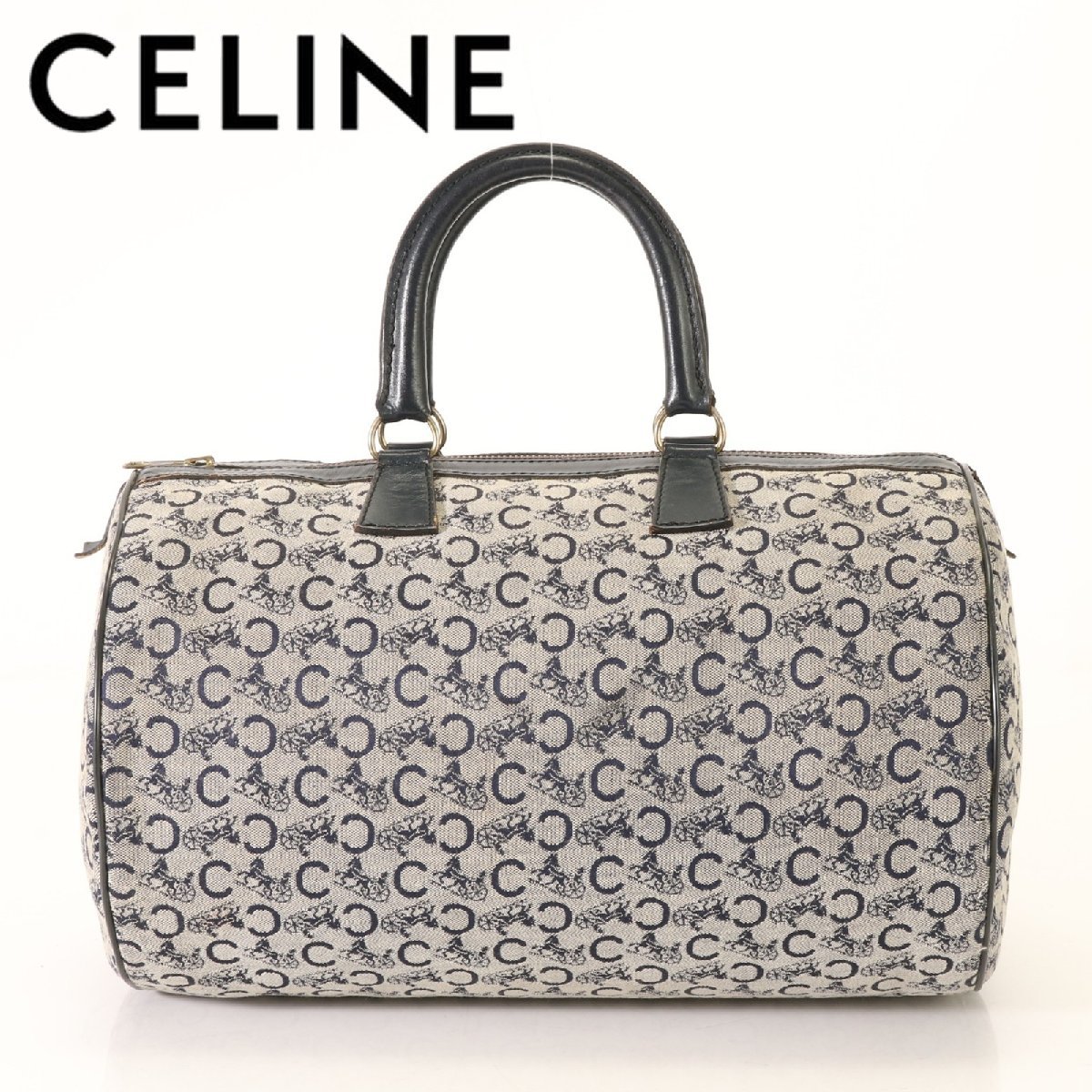 セリーヌ マカダム柄 CELINE 1円 PVC×レザー ミニボストン バッグ 