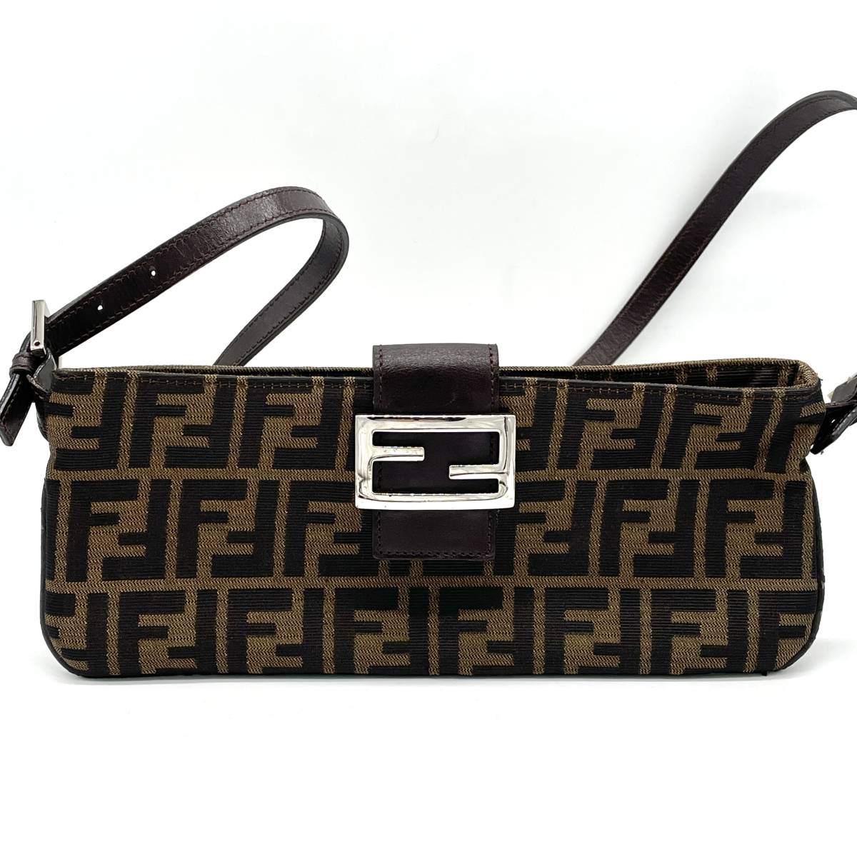 1円 良品 FENDI フェンディ ズッカ柄 ズッカ マンマ ショルダーバッグ 斜めがけ カーキ FFロゴ SV金具 ヴィンテージ