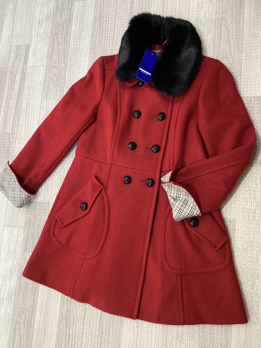 人気SALE，送料無料 秋冬 BURBERRYBLUELABEL バーバリーブルーレーベル レディース38 ラビットファー ノバチェック ウールピーコート 赤 レッド タグ付(コート)｜売買されたオークション情報、yahooの商品情報をアー 女性用