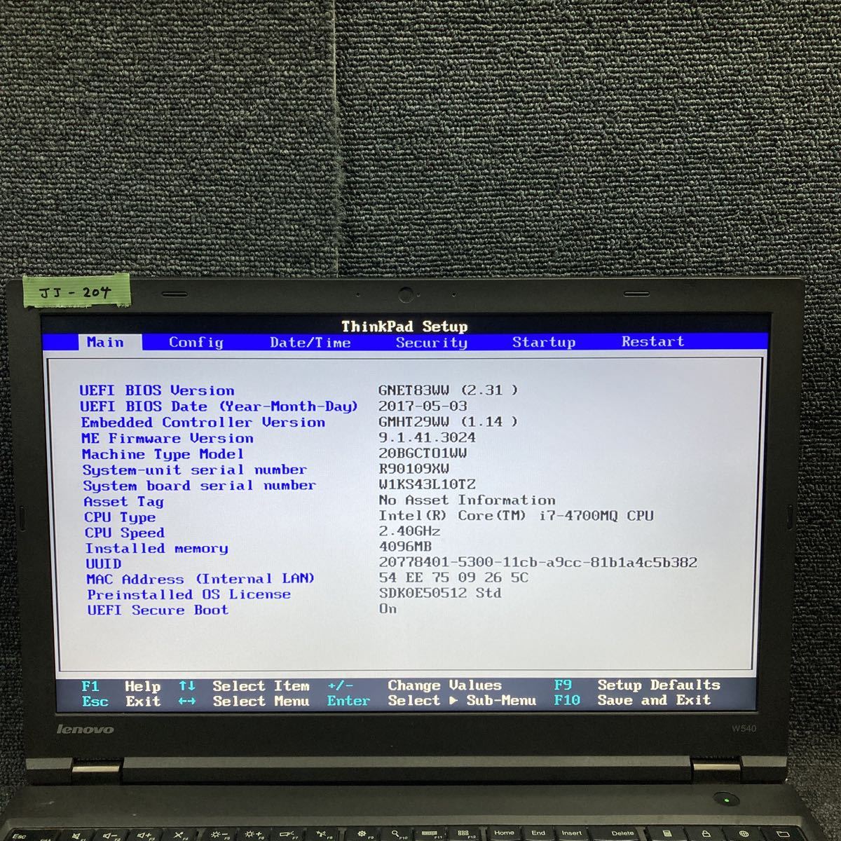JJ-204 激安 ノートPC Lenovo ThinkPad W540 20BGCTO1WW Core i7