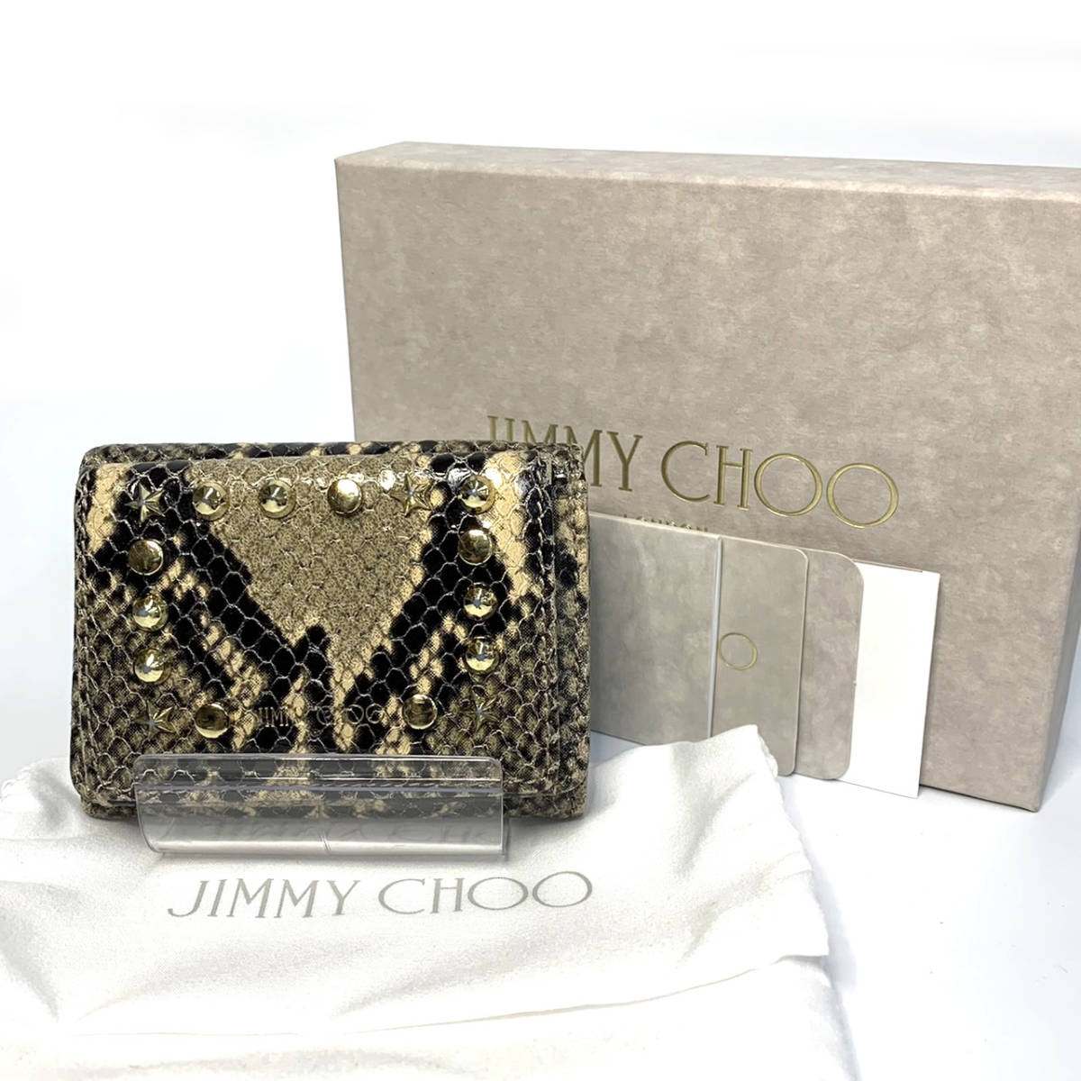 JIMMY CHOO ジミーチュウ スタッズ レザー 3つ折り財布 パイソン