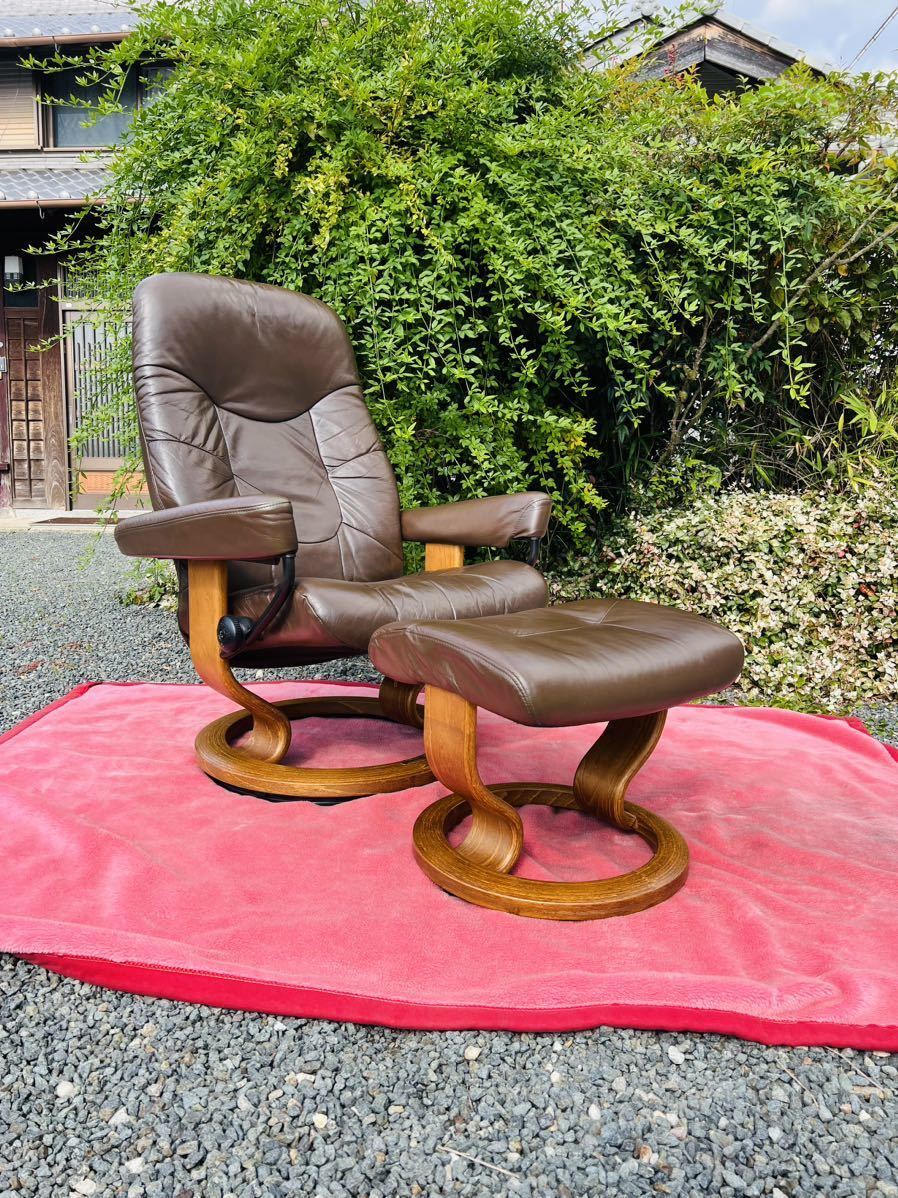  EKORNES エコーネス/コンサル/総革/レザー/ストレスレスチェア/リクライニング/シングルソファ/オットマン/パーソナル/茶色/北欧/ノルウェ-(革製)｜売買されたオークション情報、yahooの商品情 革製