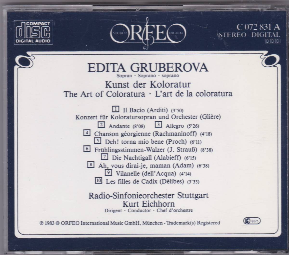 ♪Orfeo西独盤♪グルベローヴァ　コロラトゥーラの芸術　全面アルミ・銀圏盤　Made In W，Germany By PDO