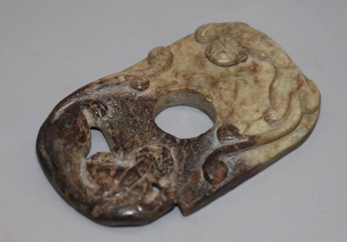 古玉細工彫 白玉 古美術 古玩 中国 雕刻 唐物 本体サイズ9.4ｘ5.8ｘ0.9cm　重さ 119g_4