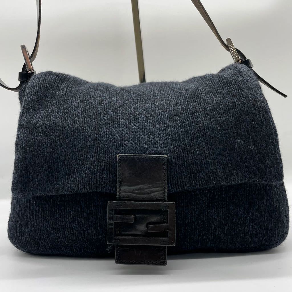 100%新品，人気セール 1円 フェンディ FENDI 最高級の逸品 マンマバケット ハンドバッグ アクセサリーポーチ ニット ウール ネイビー FF金具(ハンドバッグ)｜売買されたオークション情報、yahooの商品情報をアーカイ かばん、バッグ