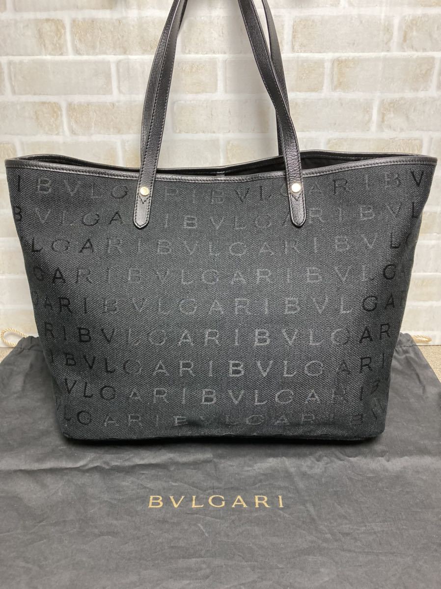BVLGARI トートバッグ ハンドバッグ ロゴマニア キャンバス レザー 